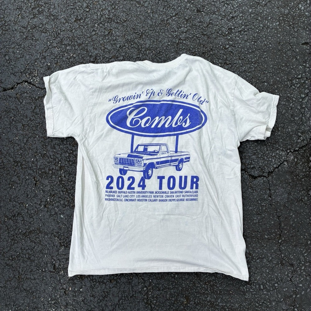 Luke Combs 2024 Tour Mens L Cream Ford T Shirt Parody Truck Concert Graphic Tee